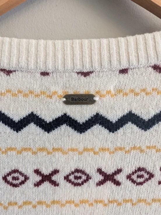 Barbour Alder White Print Wool Pullover Sweater Size 12 - Picture 8 of 10